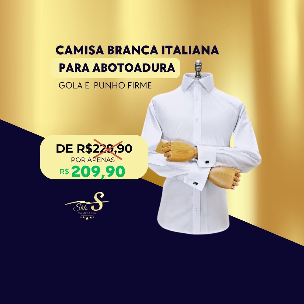 Camisa Punho Duplo Italiana Branca Lisa