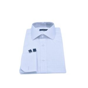 Camisa branca xadrez italiana masculina em 100% algodão com punho duplo para abotoadura, modelagem semi slim elegante.