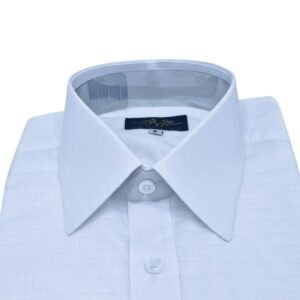 Camisa francesa branca xadrez masculina com gola rígida e estendida, caimento semi slim em algodão.