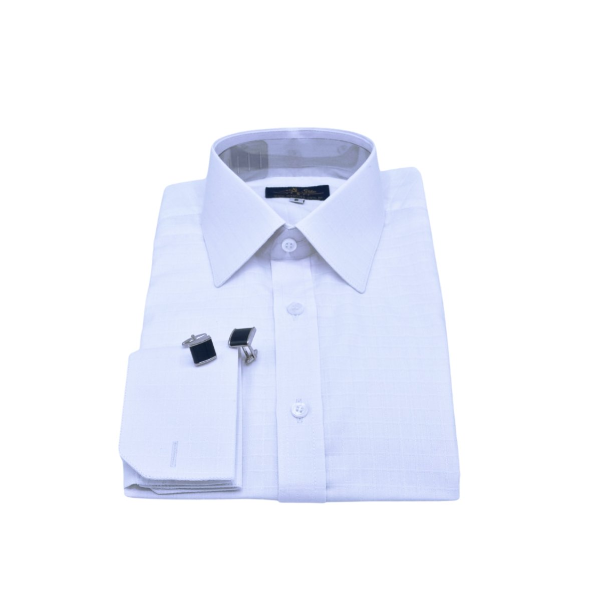 Camisa francesa branca xadrez em 100% algodão com punho duplo para abotoadura, modelagem semi slim elegante.