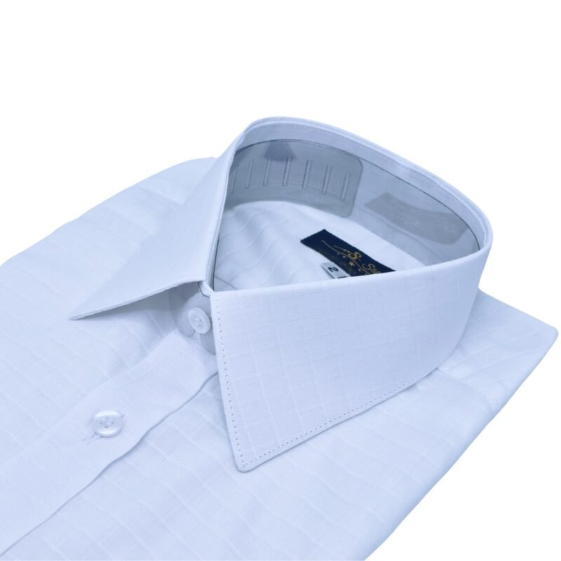 Camisa francesa branca xadrez 100% algodão, modelagem semi slim.