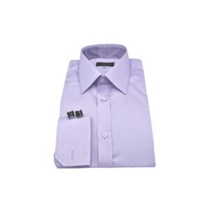 Camisa lilás francesa masculina em algodão egípcio 97% com 3% elastano, modelagem semi slim elegante.