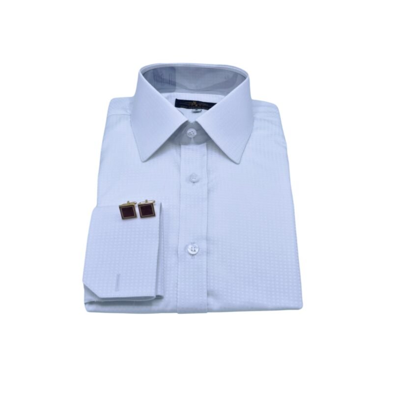 Camisa social branca fio egípcio francesa estampa discreta