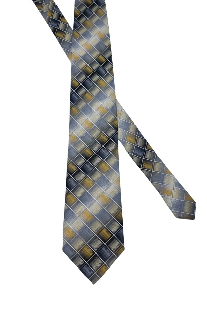 Gravata 8,5 Cm Cinza/ Amarelo -(100% Seda ) Van- Heusen