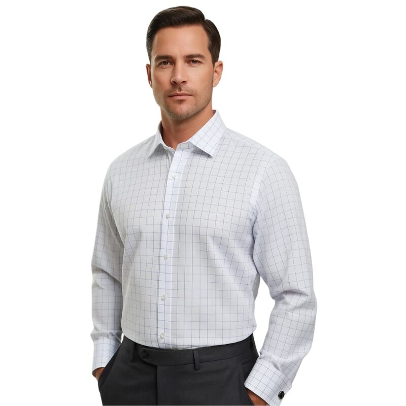 Camisa Italiana Branca Quadriculado Azul