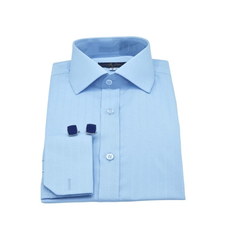 Camisa social azul clara italiana com listra discreta e punho elegante