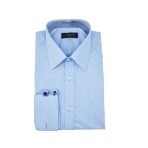Camisa social masculina azul lisa em algodão com modelagem elegante