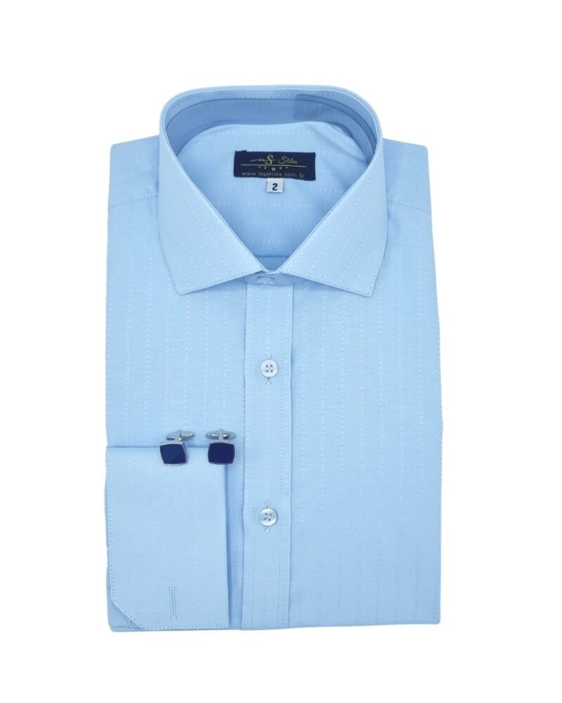 Camisa social masculina azul clara italiana com listra discreta