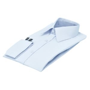 Camisa social branca francesa com padrão quadriculado vista lateral