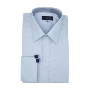 Camisa social azul clarinho com micro estampa quadriculada elegante