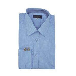Camisa azul poá francesa com punho duplo elegante