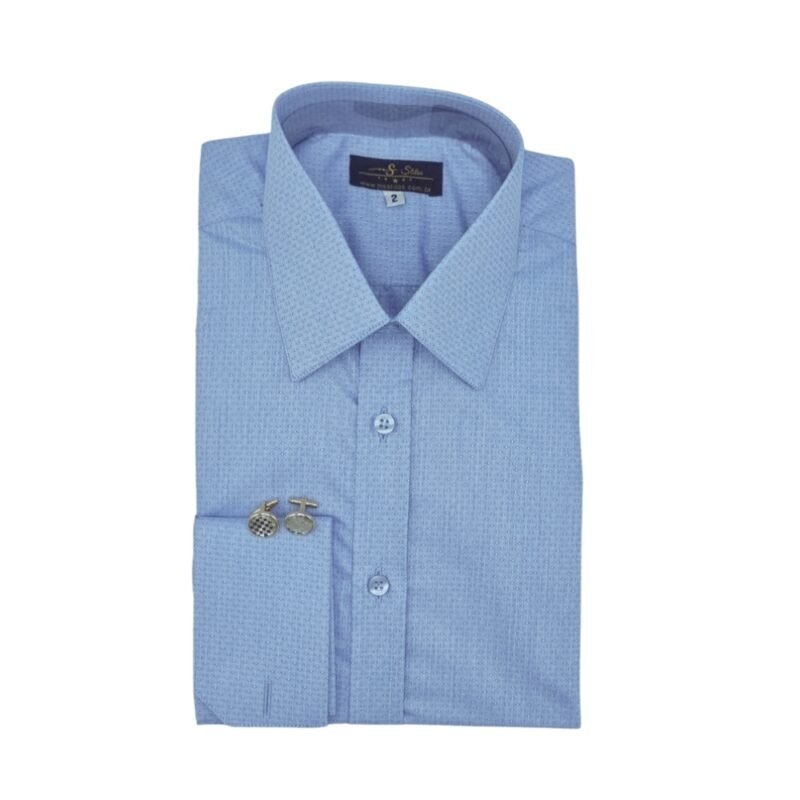 Camisa azul poá francesa com punho duplo elegante