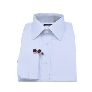 Camisa branca francesa estampa maquinetada com punho francês clássico