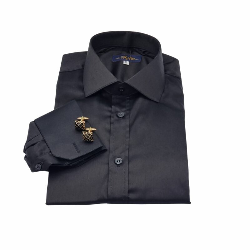Camisa preta italiana em algodão egípcio com elastano elegante