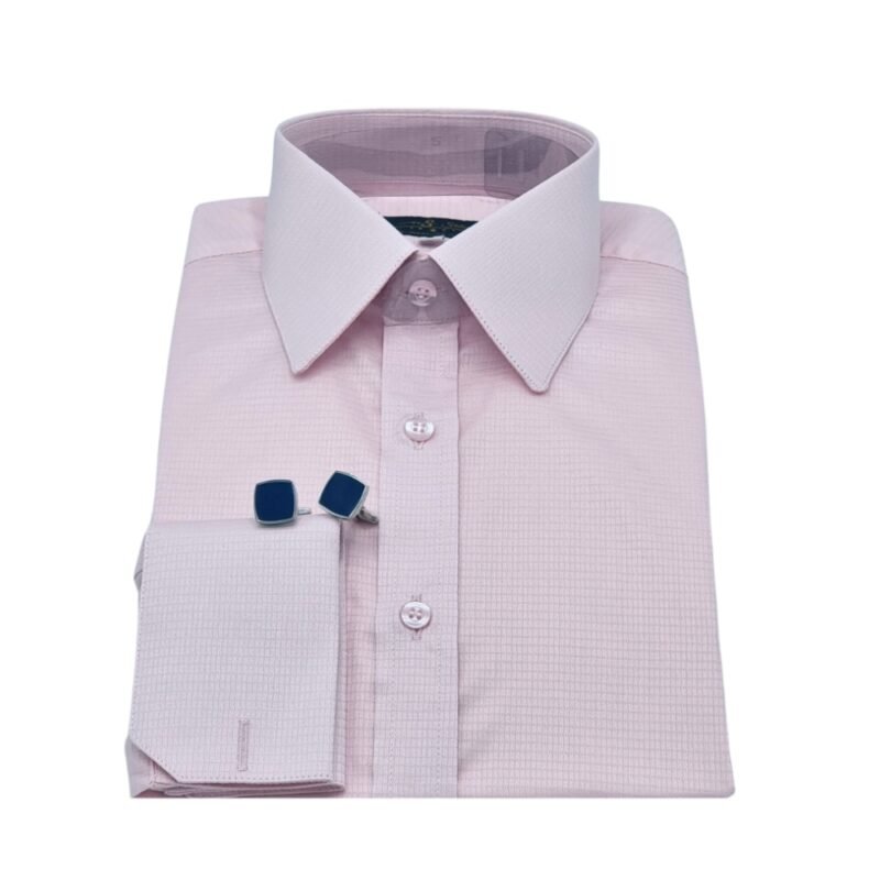 Camisa rosa claro francesa com punho duplo elegante