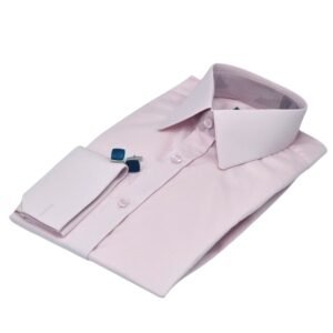 Camisa rosa claro francesa punho duplo vista lateral elegante