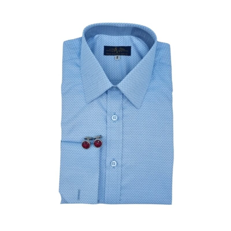 Camisa azul claro maquinetada com punho francês clássico