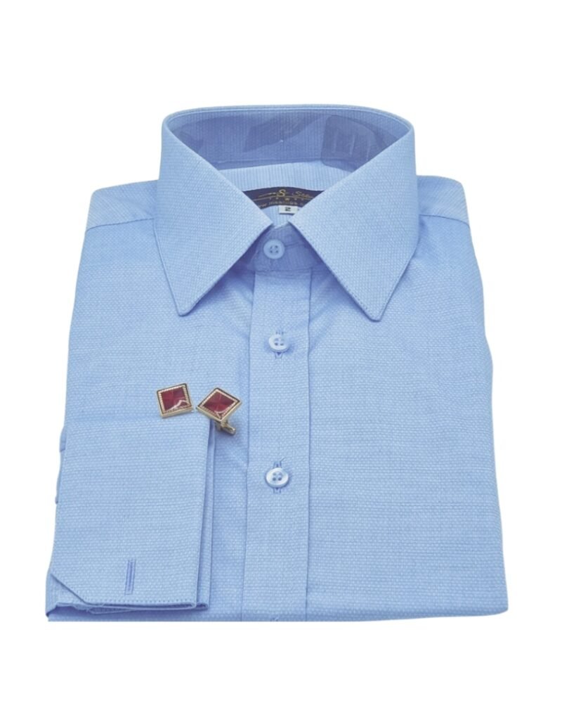 Camisa social azul francesa com micro estampa discreta
