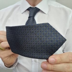 Gravata Cinza/ Azul Micro estampa Semi Slim 7,5cm