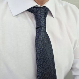 Gravata Cinza/ Azul Micro estampa Semi Slim 7,5cm