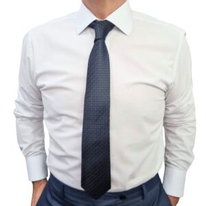 Gravata Cinza/ Azul Micro estampa Semi Slim 7,5cm