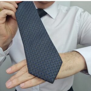 Gravata Cinza/ Azul Micro estampa Semi Slim 7,5cm