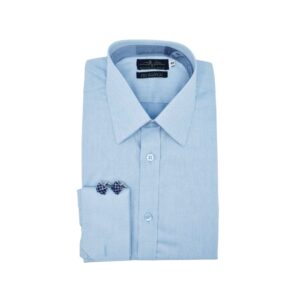 Camisa Francesa Fio Egípcio Azul Maquinetado Tecido Premium