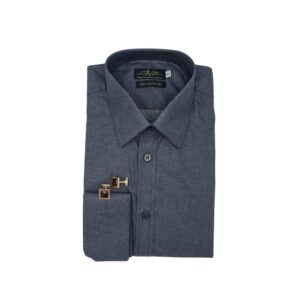 Camisa Francesa Fio Egípcio Cinza Chumbo Liso Tecido Premium