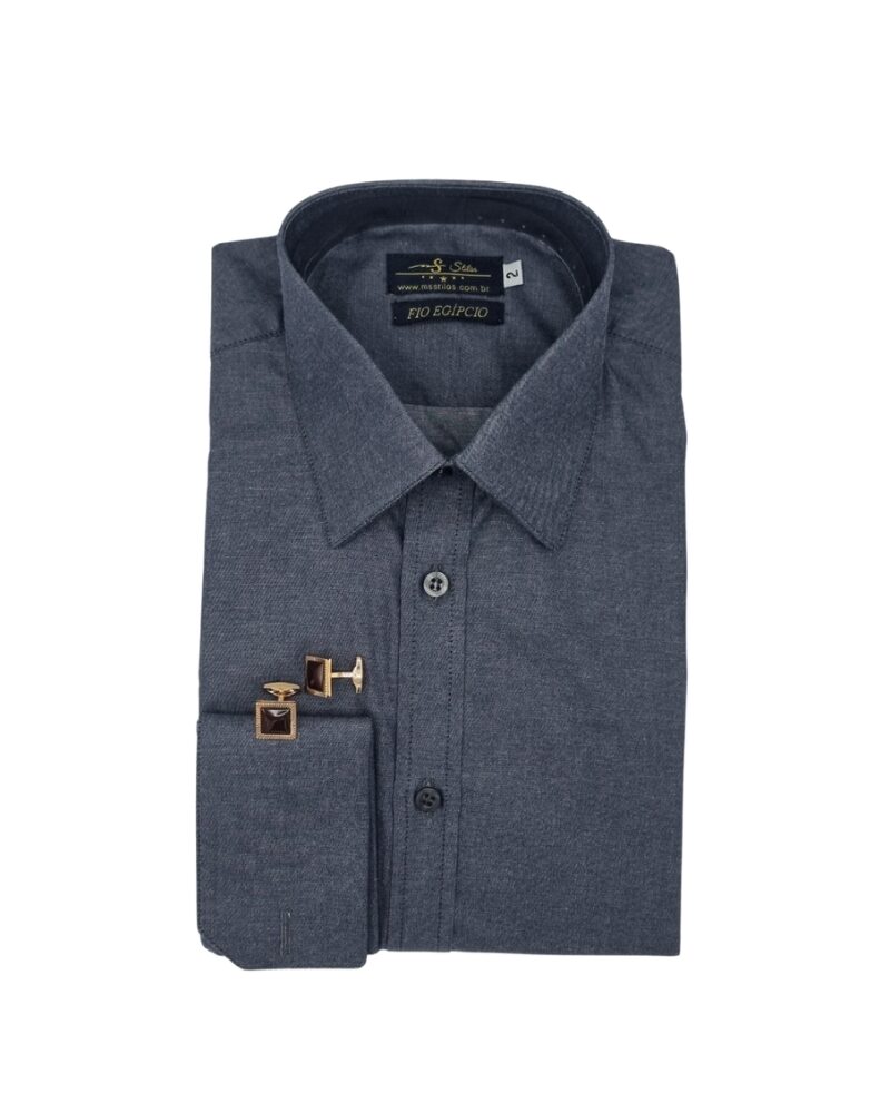Camisa Francesa Fio Egípcio Cinza Chumbo Liso Tecido Premium