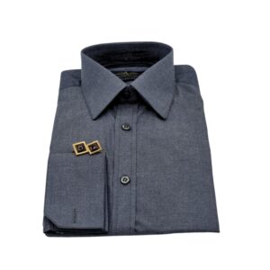 Camisa Francesa Fio Egípcio Cinza Chumbo Liso Tecido Premium