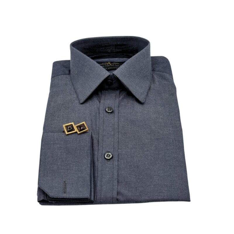 Camisa Francesa Fio Egípcio Cinza Chumbo Liso Tecido Premium
