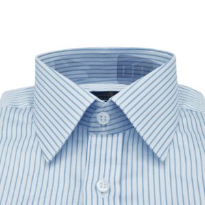Camisa Francesa Fio Egípcio Branca Listra Azul Tecido Premium