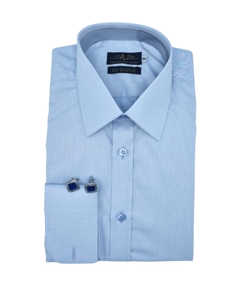 Camisa Francesa Fio Egípcio Azul Clarinho Tecido Premium