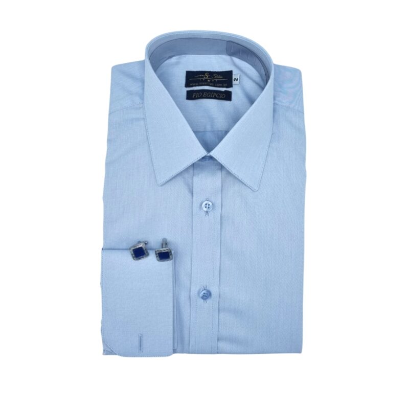 Camisa Francesa Fio Egípcio Azul Clarinho Tecido Premium
