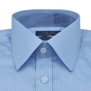 Camisa Francesa Fio Egípcio Azul Listra Branca Tecido Premium