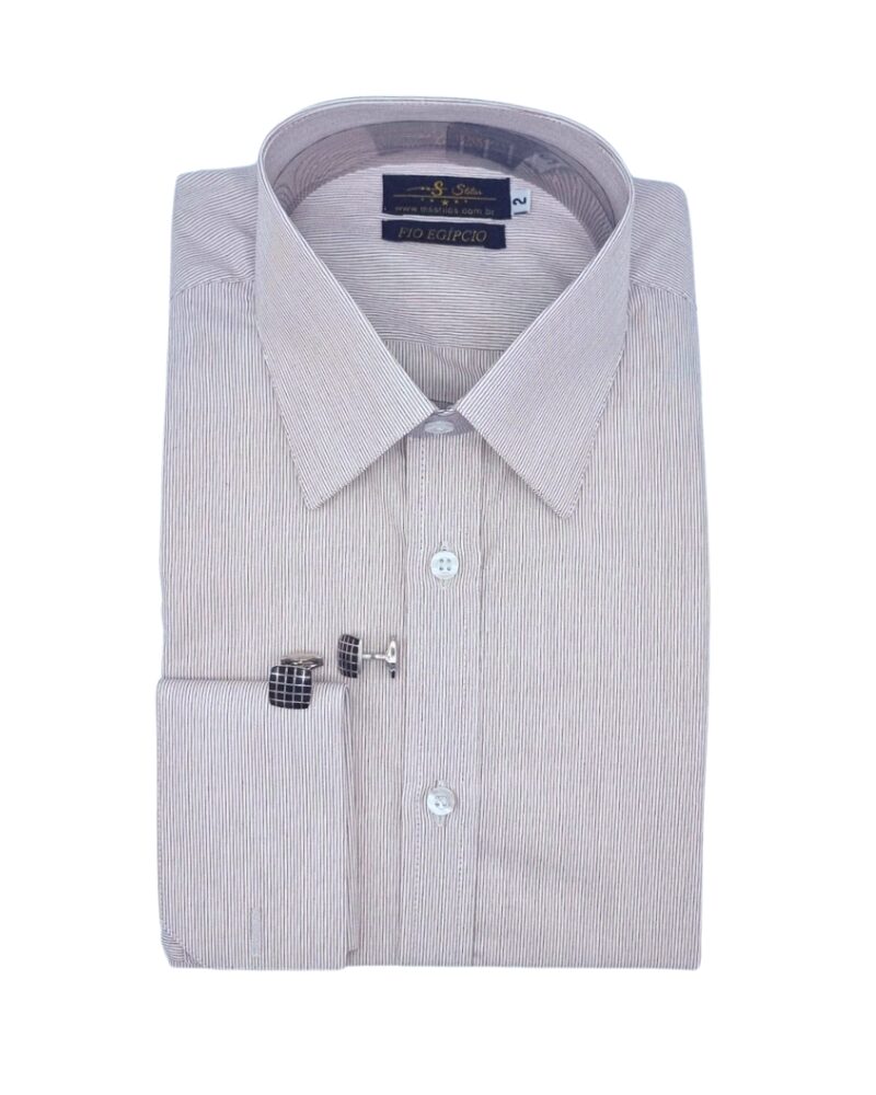 Camisa Francesa Fio Egípcio Bordo Claro Listrado Discreto Tecido Premium