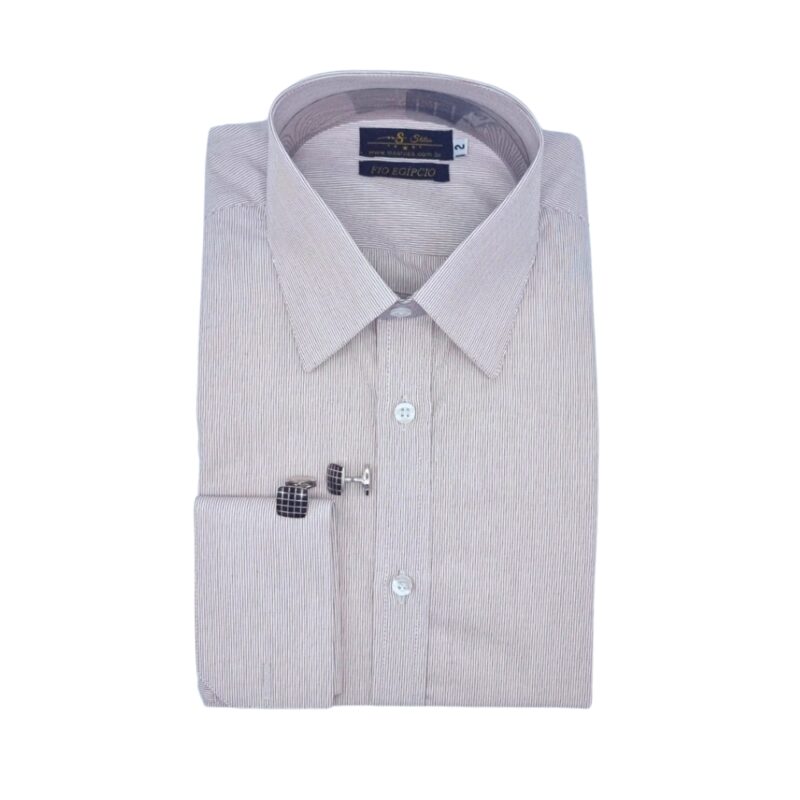 Camisa Francesa Fio Egípcio Bordo Claro Listrado Discreto Tecido Premium