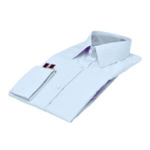 Camisa Francesa Fio Egípcio Branca Listra Azul Tecido Premium