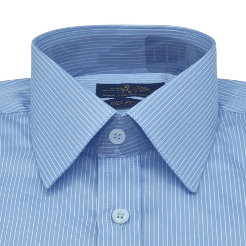 Camisa Fio Egípcio Francesa Azul Listra Branca Tecido Premium