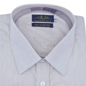 Camisa Fio Egípcio Francesa Bordo Claro Listrado Discreto Tecido Premium