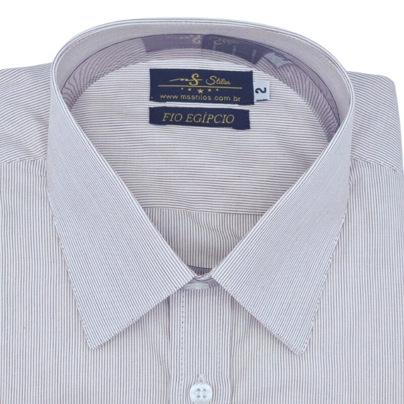 Camisa Fio Egípcio Francesa Bordo Claro Listrado Discreto Tecido Premium