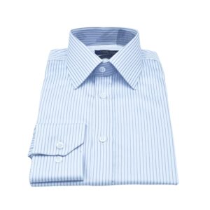 Camisa Fio Egípcio Francesa Branca Listra Azul Tecido Premium