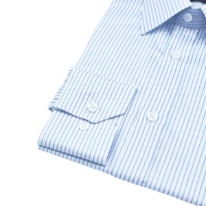Camisa Fio Egípcio Francesa Branca Listra Azul Tecido Premium
