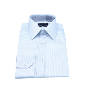 Camisa Fio Egípcio Francesa Branca Listra Azul discreto Tecido Premium
