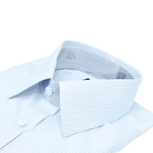 Camisa Fio Egípcio Francesa Branca Listra Azul discreto Tecido Premium