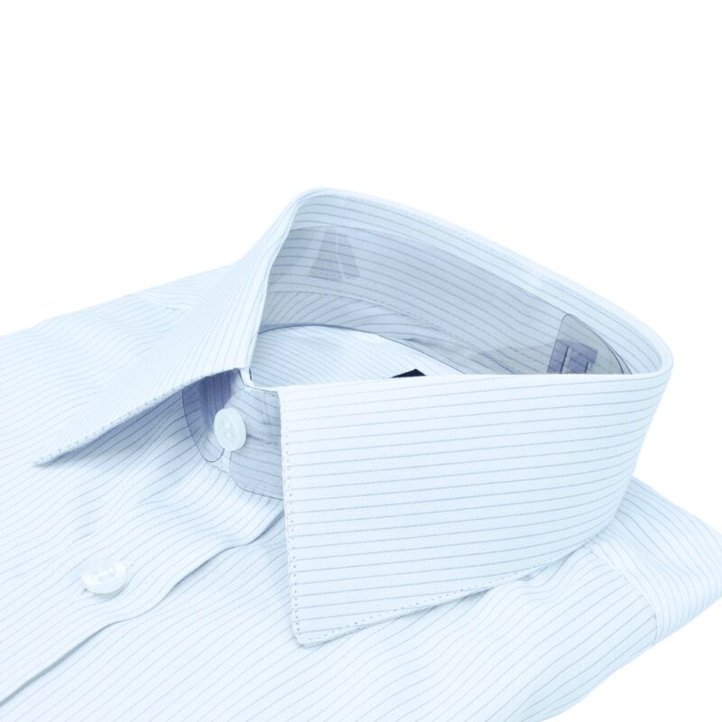 Camisa Fio Egípcio Francesa Branca Listra Azul discreto Tecido Premium