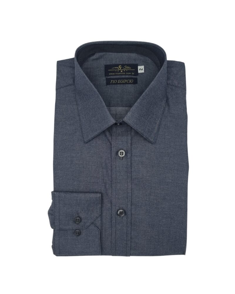 Camisa Fio Egípcio Francesa Cinza Chumbo Liso Tecido Premium