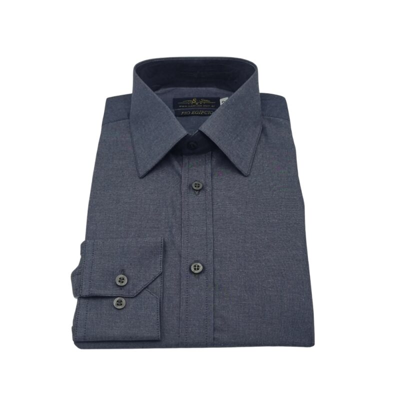 Camisa Fio Egípcio Francesa Cinza Chumbo Liso Tecido Premium