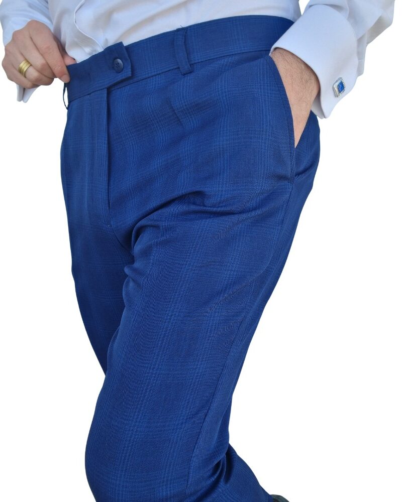 Calça Social Alfaiataria Azul Royal Estampa Gales