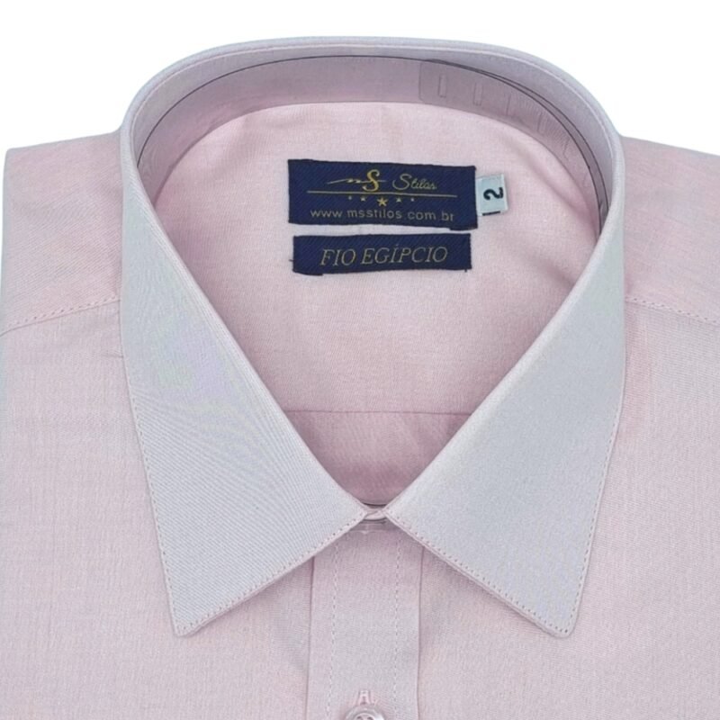 Detalhe interno gola camisa francesa fio egípcio rosa claro premium